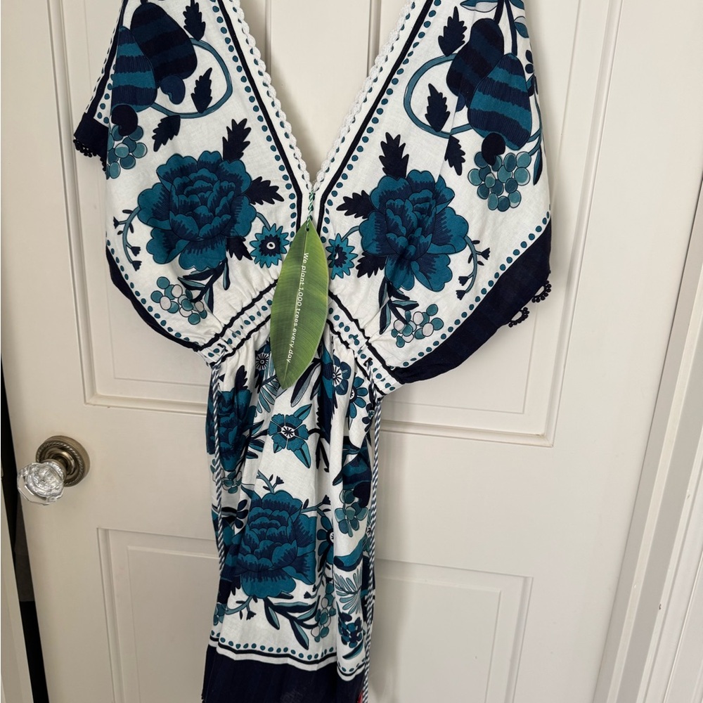 FARM Rio Backless Dress in Blue and White